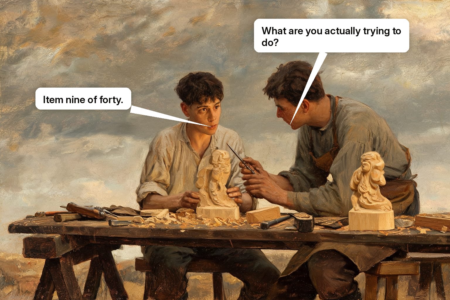 An experienced colleague sits beside a new customer and helps complete a difficult first-week task.