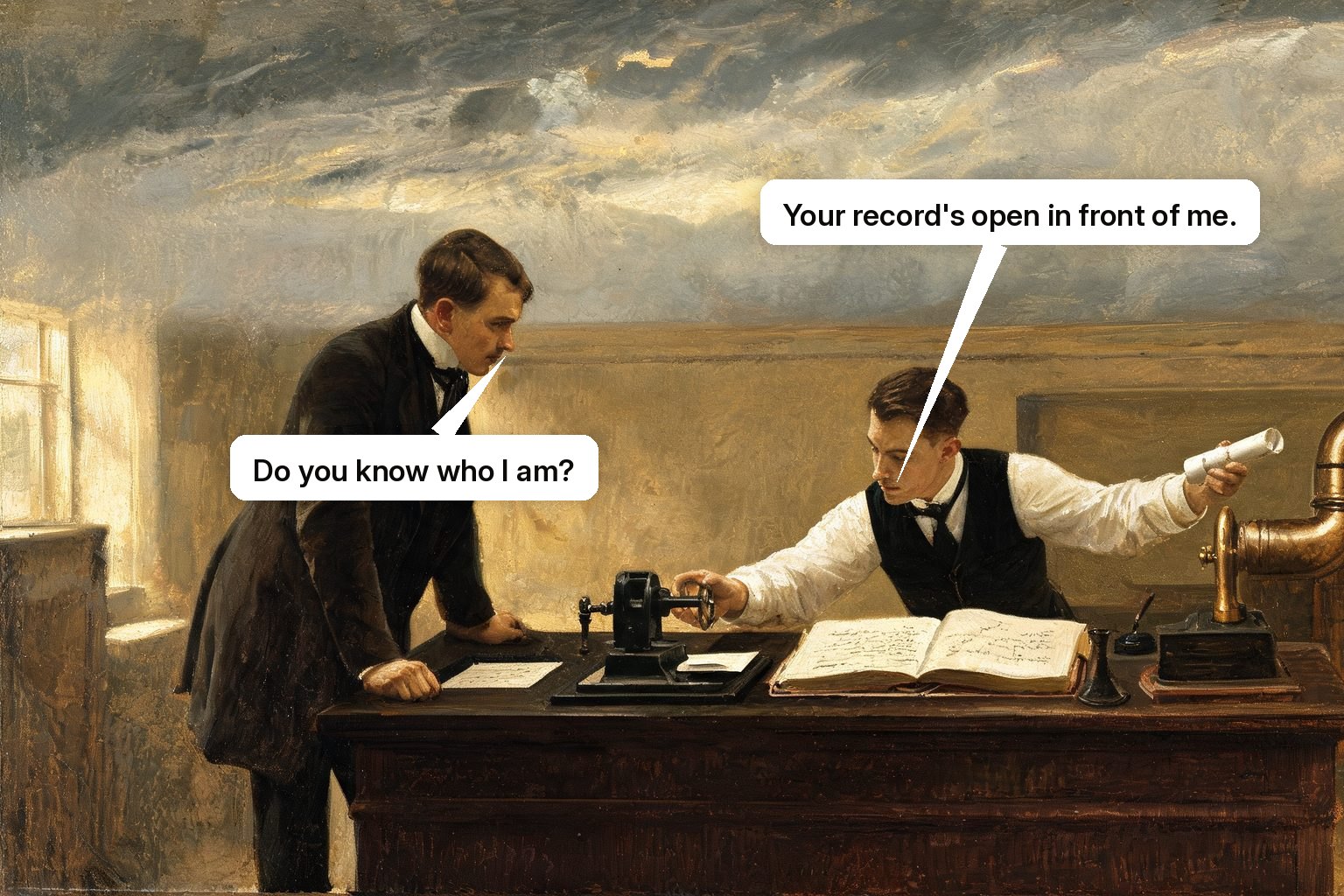 An assistant uses a shared customer ledger to send a follow-up, create an order, and update the record.