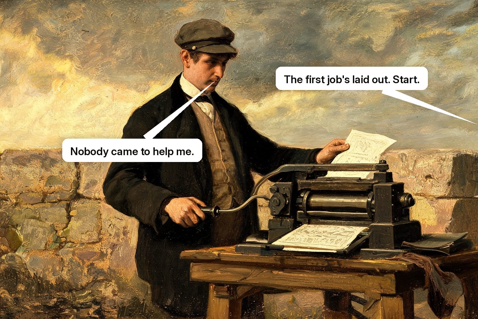 A newly signed-up user operates a self-service product unaided and immediately produces a useful finished piece.