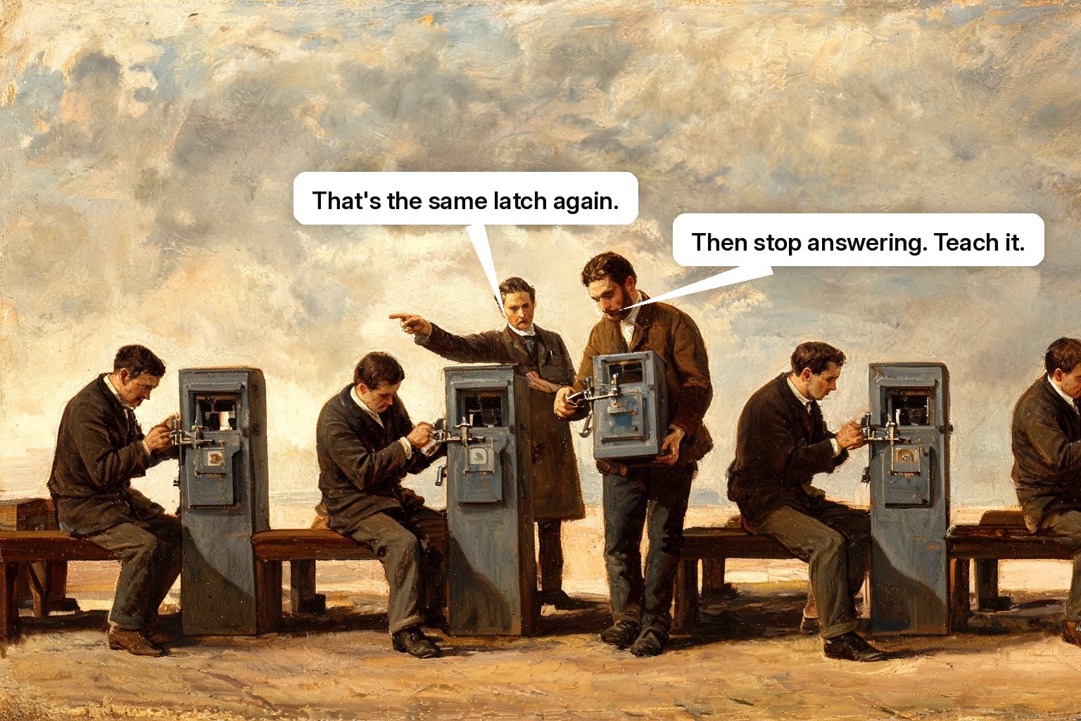 Three customers stuck on the same machine latch receive one practical lesson built from their repeated support problem.