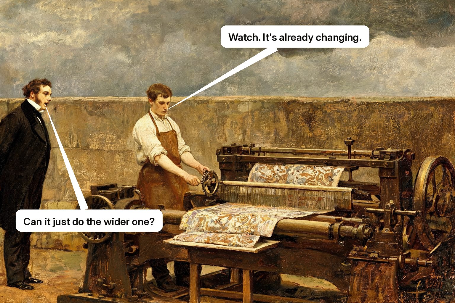 A buyer speaks a request and a demo assistant immediately reconfigures the product to produce the requested result.